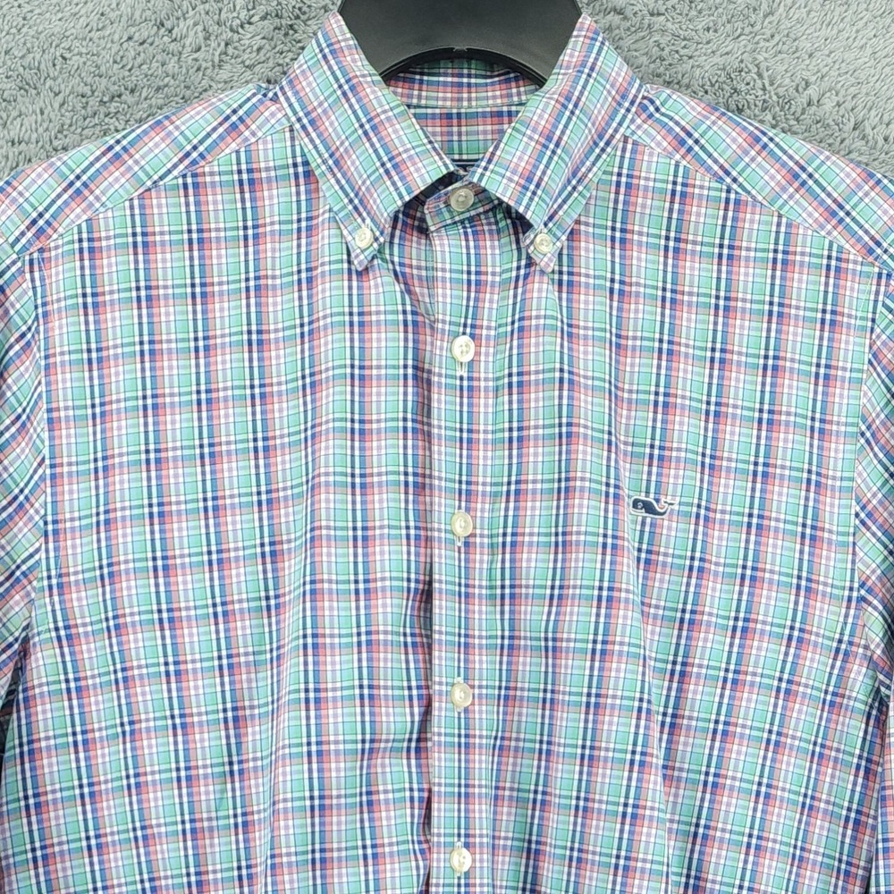 Vineyard Vines Shirt Mens Medium Multi Plaid Slim Fit Whale Logo‎ Long Sleeve